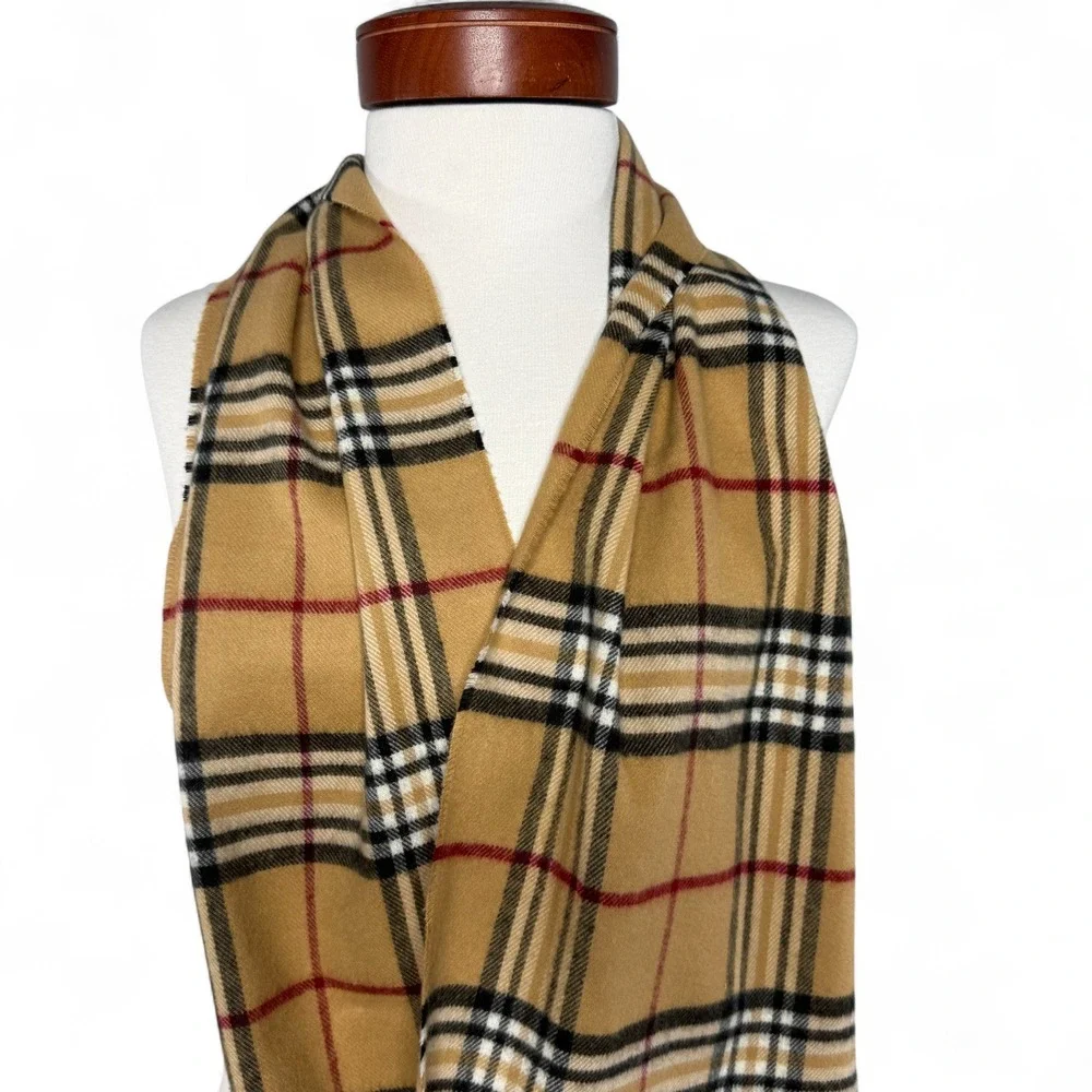 Cashmink Beige Tan Plaid Infinity Scarf Camel Checkered‎ Classic Cozy Preppy